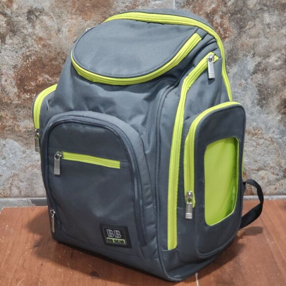 BB Gear Diaper Backpack Bag Gray Lime Green Zipper Accents - Picture 15 of 16